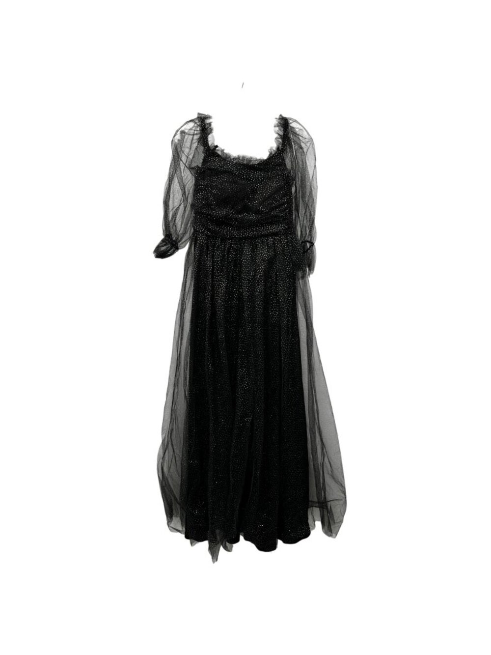 Miss Ord Womens Glitter Maxi Dress 3/4 Sheer Sleeve Black/Silver Size Small
